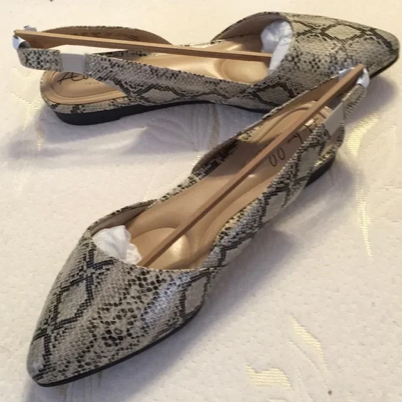 NWT, NIB, fauxTan Snake SLINGBACK FLATS,SIZE 8M,Abella True Comfort,Knit Fabric - Picture 1 of 14